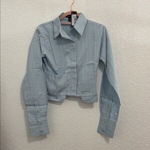 PrettyLittleThing Light Blue Striped Crop Top